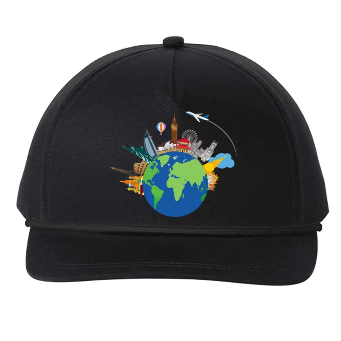 Travel Collage Of Destinations Sights Around The World Snapback Five-Panel Rope Hat