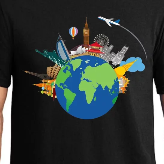 Travel Collage Of Destinations Sights Around The World Pajama Set