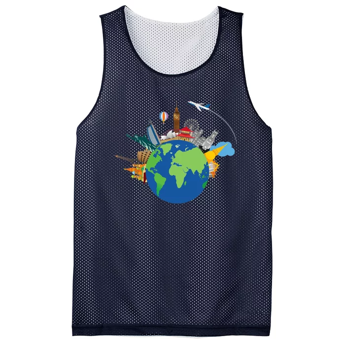 Travel Collage Of Destinations Sights Around The World Mesh Reversible Basketball Jersey Tank