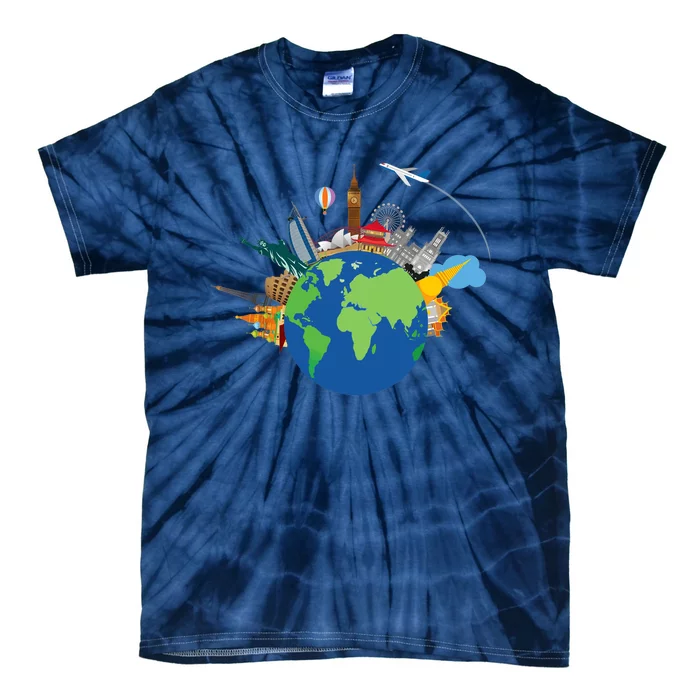 Travel Collage Of Destinations Sights Around The World Tie-Dye T-Shirt