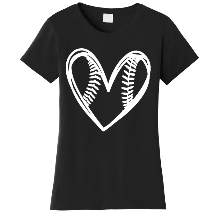 Teens Cute Outlined Baseball Softball Heart Love Women's T-Shirt