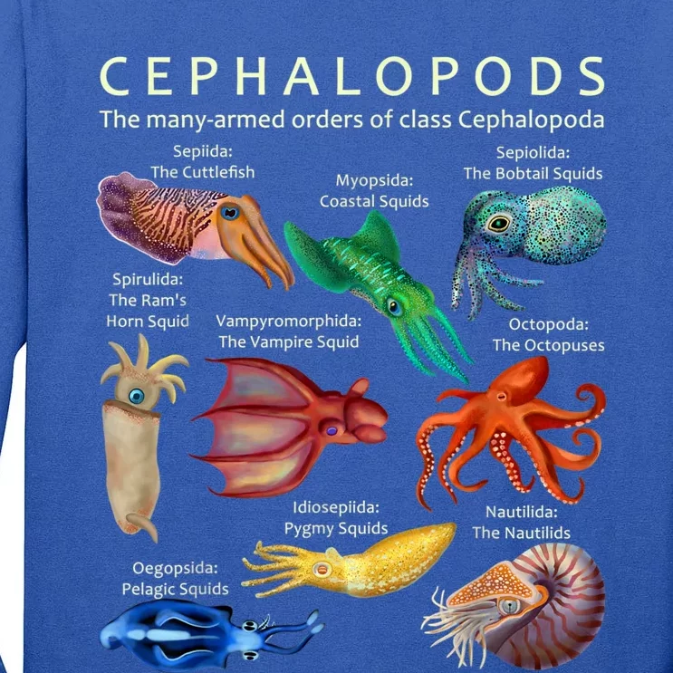 The Cephalopod: Octopus, Squid, Cuttlefish, And Nautilus Tall Long Sleeve T-Shirt