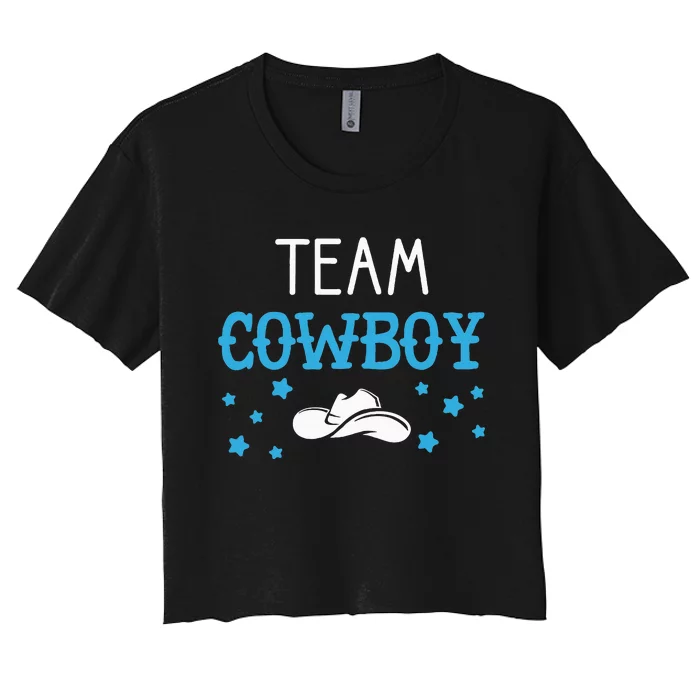 Team Cowboy Or Cowgirl Announcement Baby Shower Women's Crop Top Tee