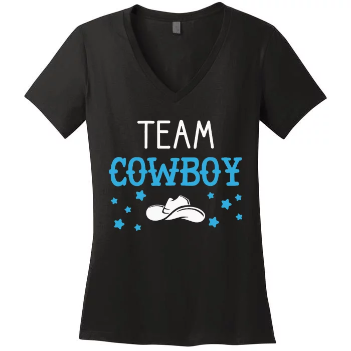 Team Cowboy Or Cowgirl Announcement Baby Shower Women's V-Neck T-Shirt