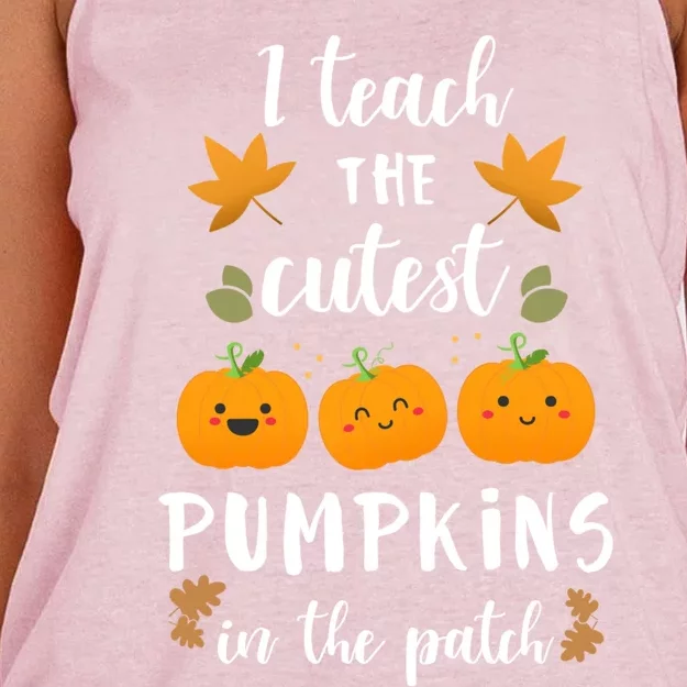 Teach Cutest Pumpkins Patch Halloween Kindergarten Teacher Gift Women's Knotted Racerback Tank