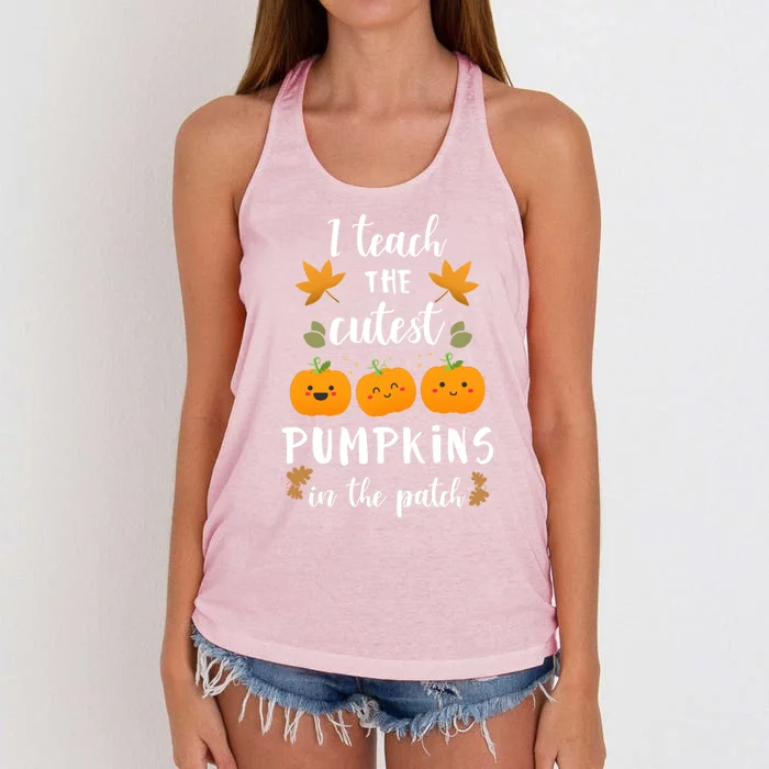 Teach Cutest Pumpkins Patch Halloween Kindergarten Teacher Gift Women's Knotted Racerback Tank