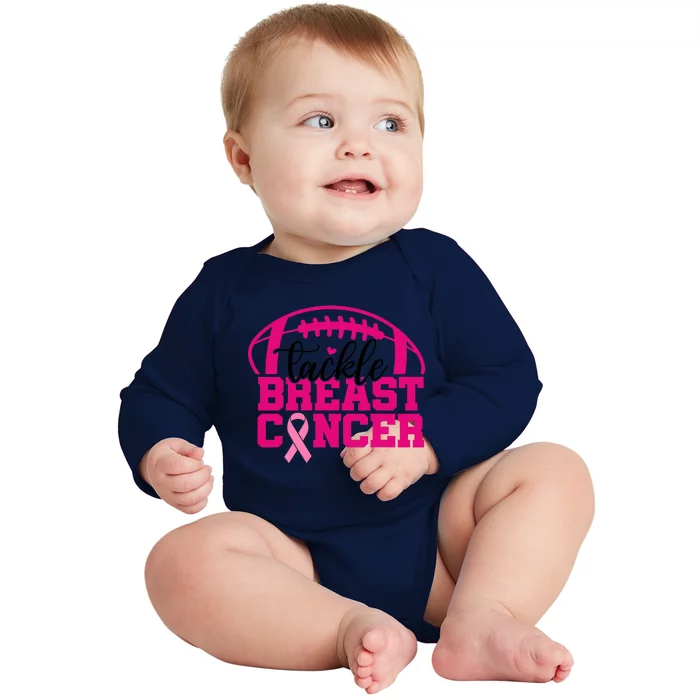 Tackle Cancer P.I.N.K Ribbon Football Breast Cancer Awareness Baby Long Sleeve Bodysuit