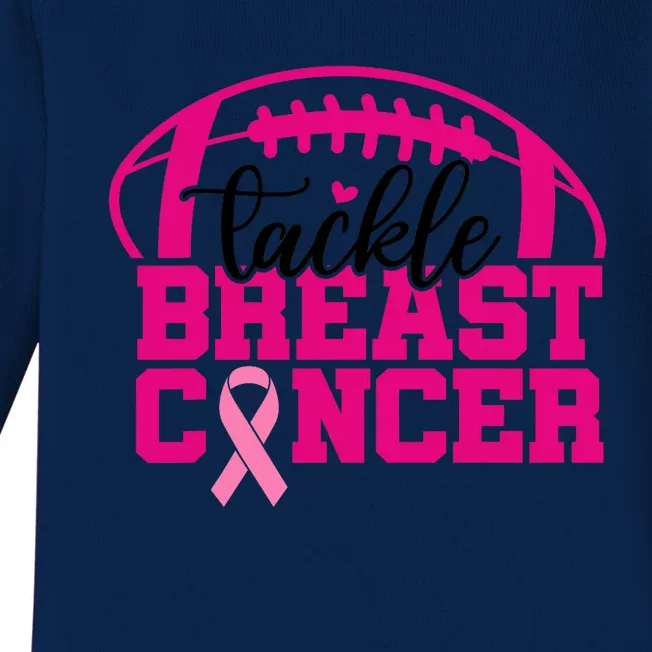 Tackle Cancer P.I.N.K Ribbon Football Breast Cancer Awareness Baby Long Sleeve Bodysuit