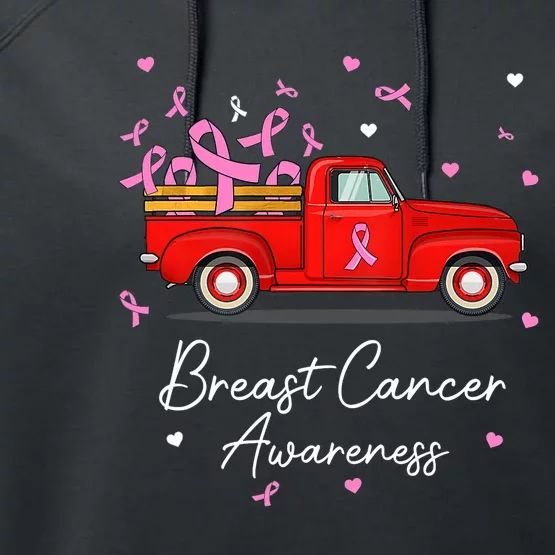 Truck Carrying Pink Ribbon Breast Cancer Awareness Performance Fleece Hoodie