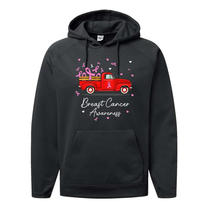 Truck Carrying Pink Ribbon Breast Cancer Awareness Performance Fleece Hoodie