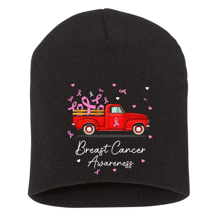 Truck Carrying Pink Ribbon Breast Cancer Awareness Short Acrylic Beanie