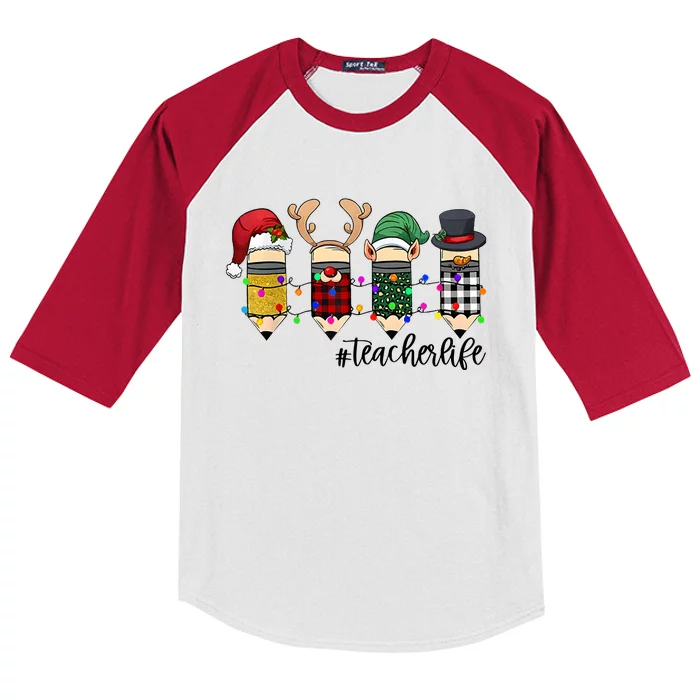 Teacher Christmas Pencils Holiday Season Kids Colorblock Raglan Jersey