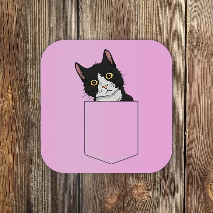 Tuxedo Cat Pocket Cat Lady Gift Cat Mom Tuxedo Cat Coaster