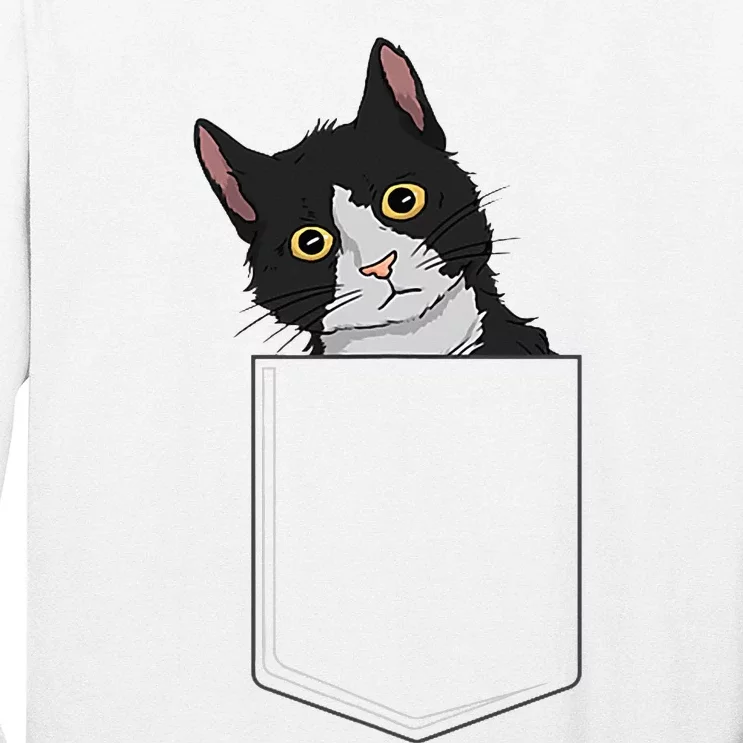 Tuxedo Cat Pocket Cat Lady Gift Cat Mom Tuxedo Cat Long Sleeve Shirt