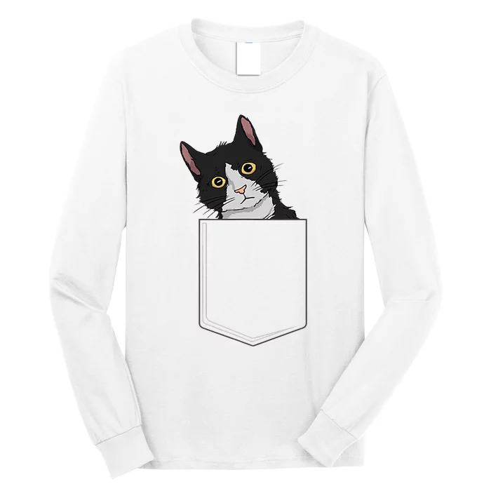 Tuxedo Cat Pocket Cat Lady Gift Cat Mom Tuxedo Cat Long Sleeve Shirt