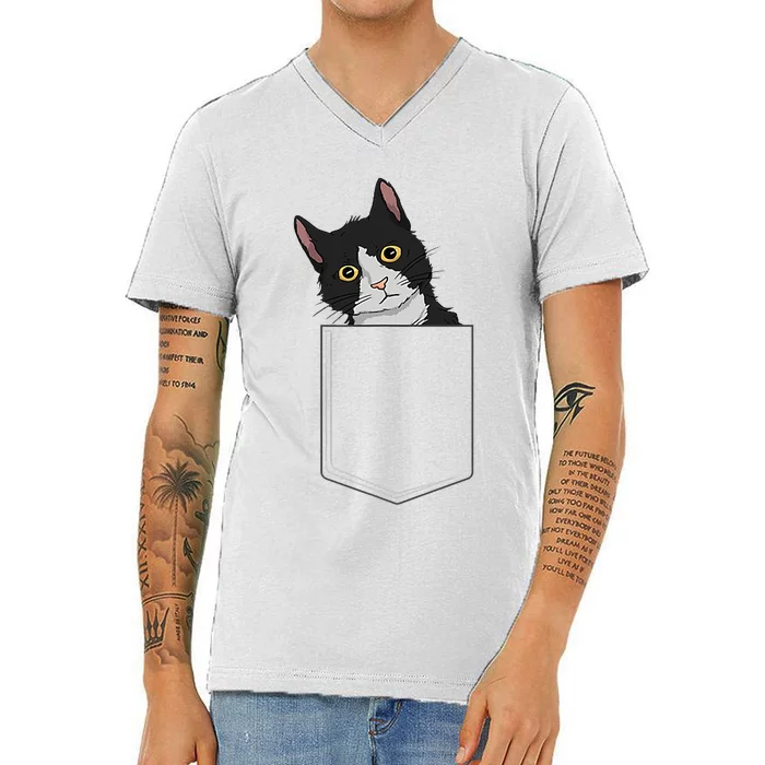 Tuxedo Cat Pocket Cat Lady Gift Cat Mom Tuxedo Cat V-Neck T-Shirt