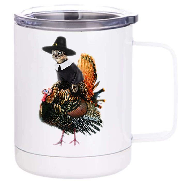 Thanksgiving Cat Pilgrim Costume Thanksgiving Turkey Gift Front & Back 12oz Stainless Steel Tumbler Cup