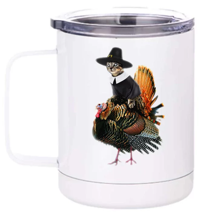 Thanksgiving Cat Pilgrim Costume Thanksgiving Turkey Gift Front & Back 12oz Stainless Steel Tumbler Cup