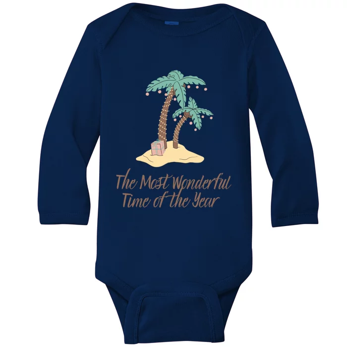 Tropical Christmas Palm Tree Most Wonderful Time Of The Year Great Gift Baby Long Sleeve Bodysuit