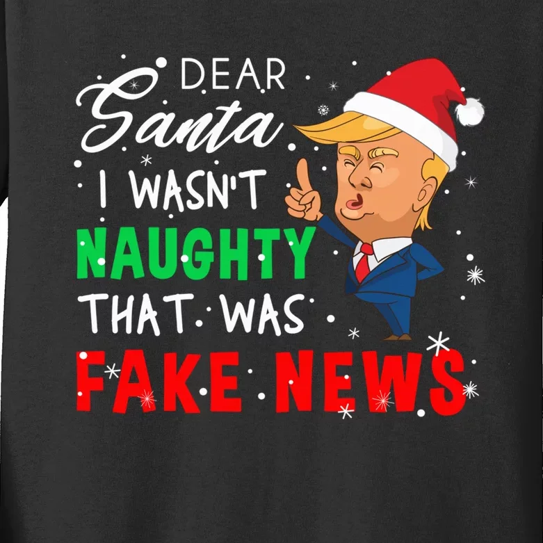 Trump Christmas Pajamas Shirt - Dear Santa Shirt Fake News Kids Long Sleeve Shirt