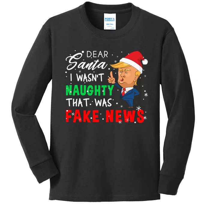 Trump Christmas Pajamas Shirt - Dear Santa Shirt Fake News Kids Long Sleeve Shirt