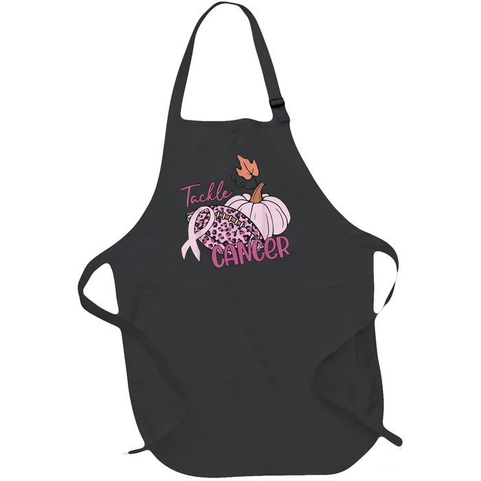 Tackle Cancer Pumpkin Breast Cancer Awareness Football Full-Length Apron With Pocket