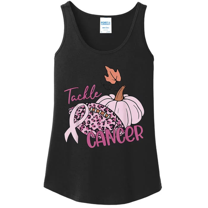 Tackle Cancer Pumpkin Breast Cancer Awareness Football Ladies Essential Tank