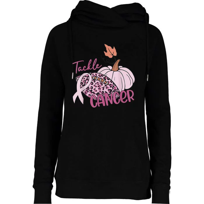 Tackle Cancer Pumpkin Breast Cancer Awareness Football Womens Funnel Neck Pullover Hood