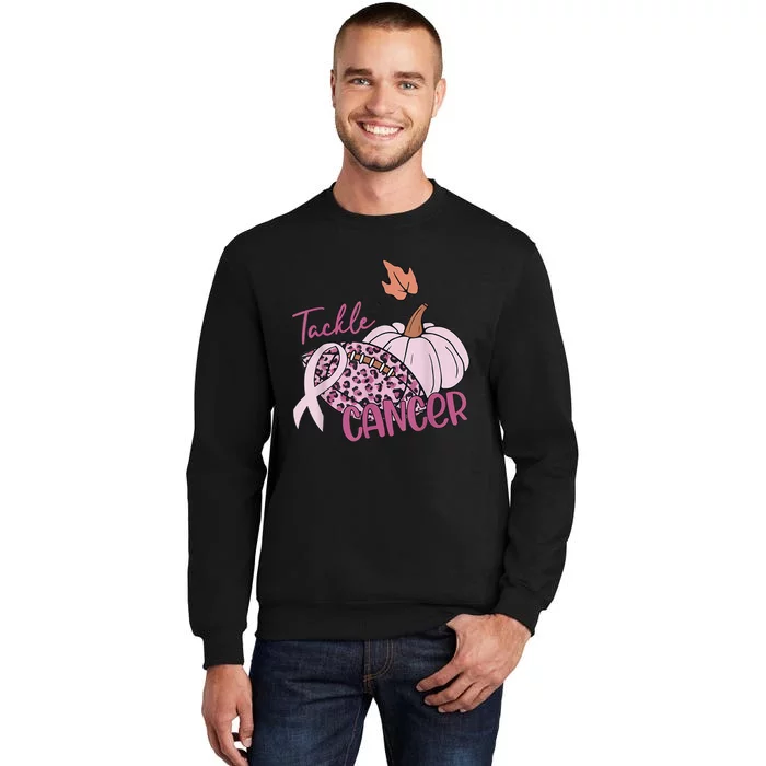 Tackle Cancer Pumpkin Breast Cancer Awareness Football Tall Sweatshirt