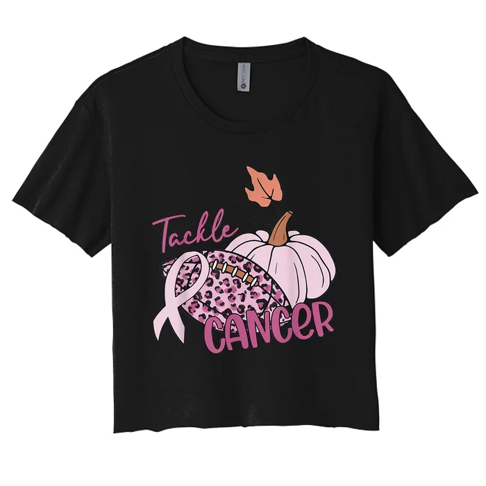 Tackle Cancer Pumpkin Breast Cancer Awareness Football Women's Crop Top Tee