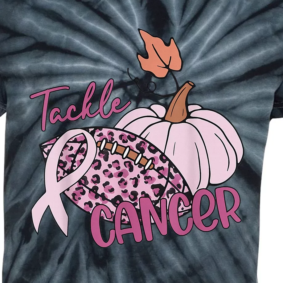 Tackle Cancer Pumpkin Breast Cancer Awareness Football Kids Tie-Dye T-Shirt