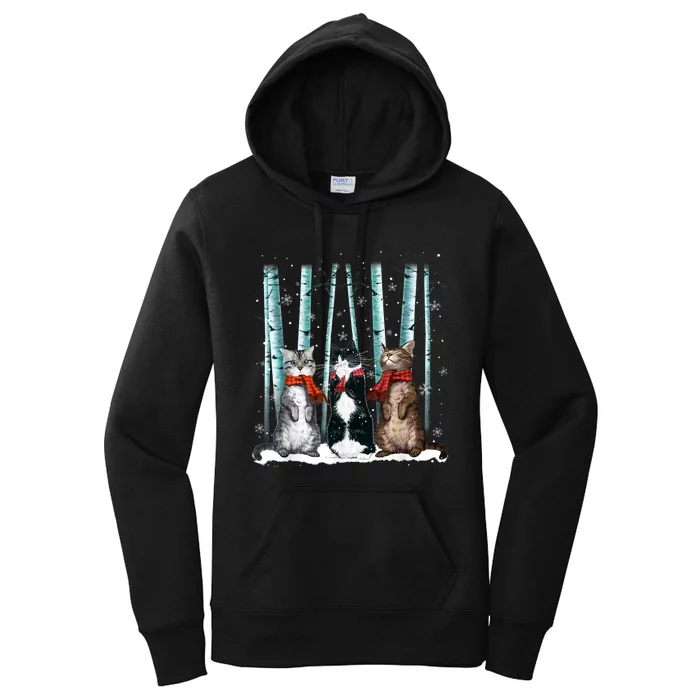 Three Cats Play Snow Winter Funny Cat Lover Merry Christmas Women's Pullover Hoodie