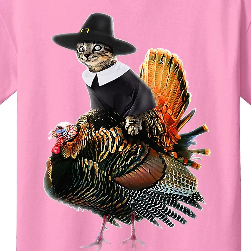 Thanksgiving Cat Pilgrim Costume Kids T-Shirt