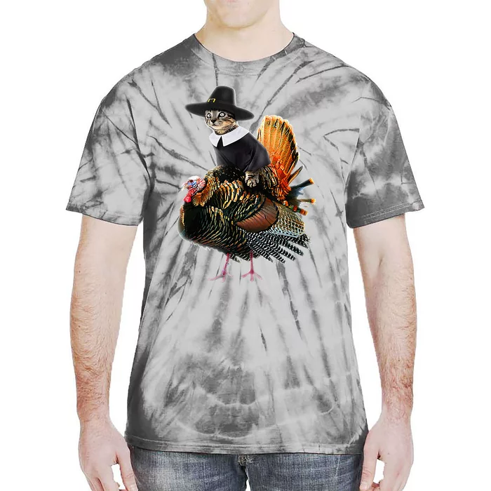 Thanksgiving Cat Pilgrim Costume Tie-Dye T-Shirt