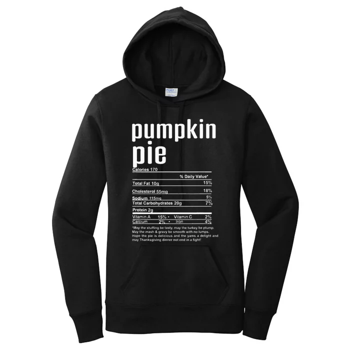 Thanksgiving Christmas Pumpkin Pie Nutritional Facts Women's Pullover Hoodie