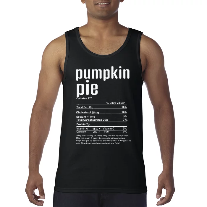 Thanksgiving Christmas Pumpkin Pie Nutritional Facts Tank Top