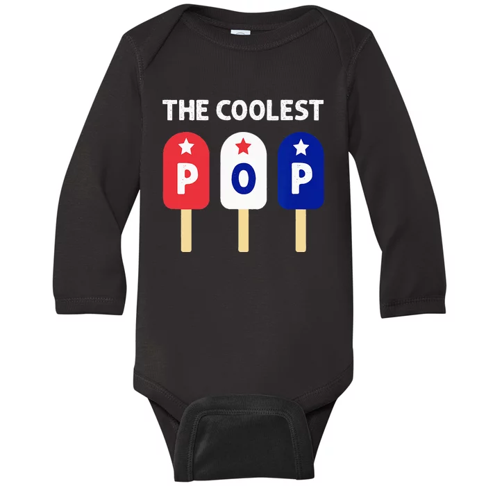 The Coolest Pop Patriotic Red White Blue Popsicle Dad Baby Long Sleeve Bodysuit