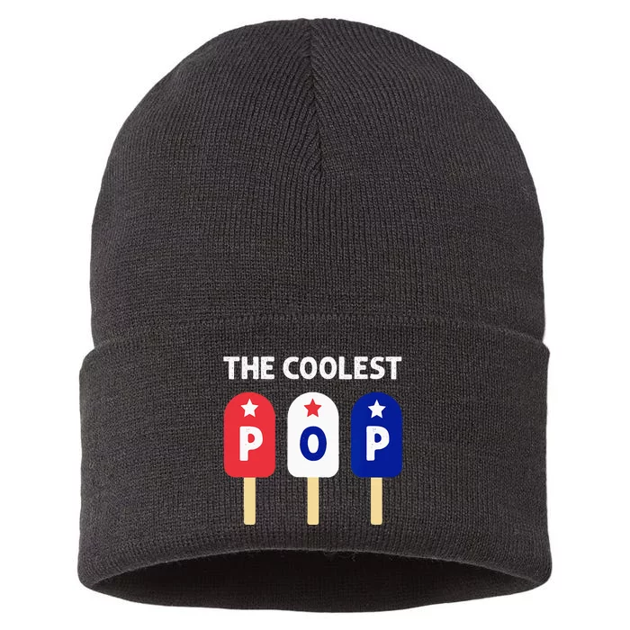 The Coolest Pop Patriotic Red White Blue Popsicle Dad Sustainable Knit Beanie