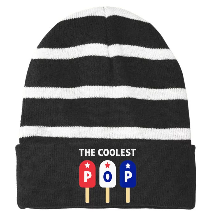 The Coolest Pop Patriotic Red White Blue Popsicle Dad Striped Beanie with Solid Band