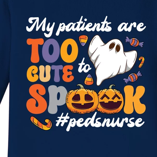 Too Cute Peds Nurse Spooky Pediatric Nurse Halloween Gift Baby Long Sleeve Bodysuit