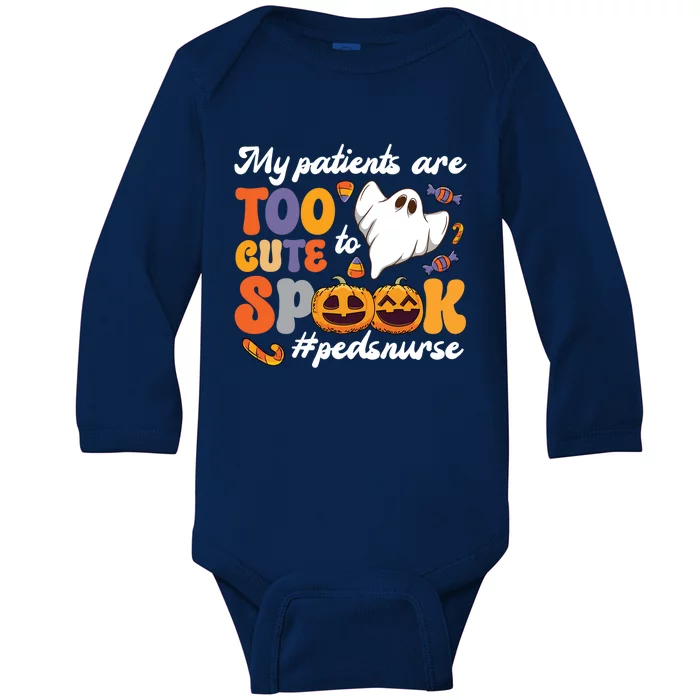 Too Cute Peds Nurse Spooky Pediatric Nurse Halloween Gift Baby Long Sleeve Bodysuit