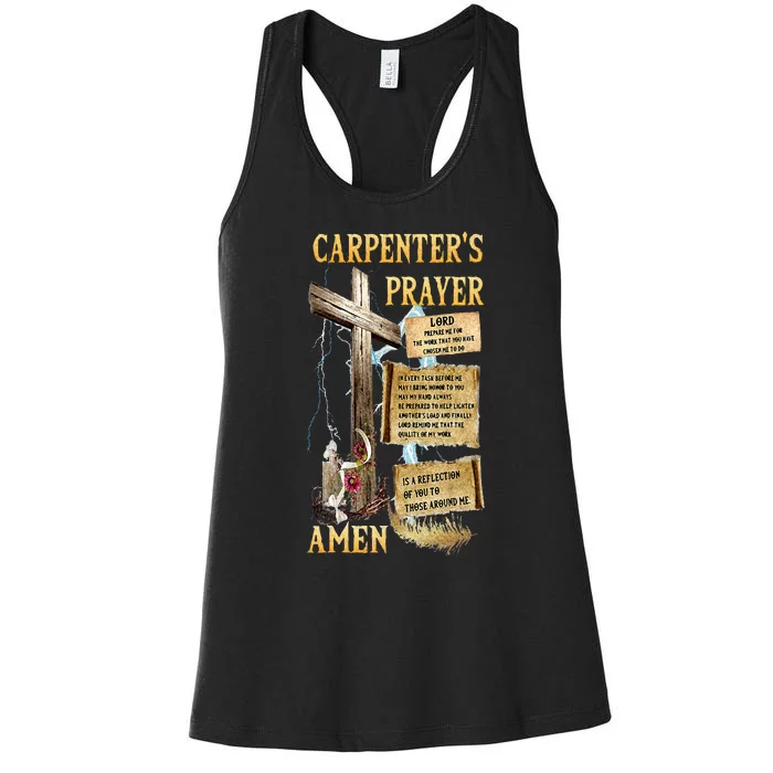 The Carpenters Prayer Christian Present Jesus Carpeting Women's Racerback Tank