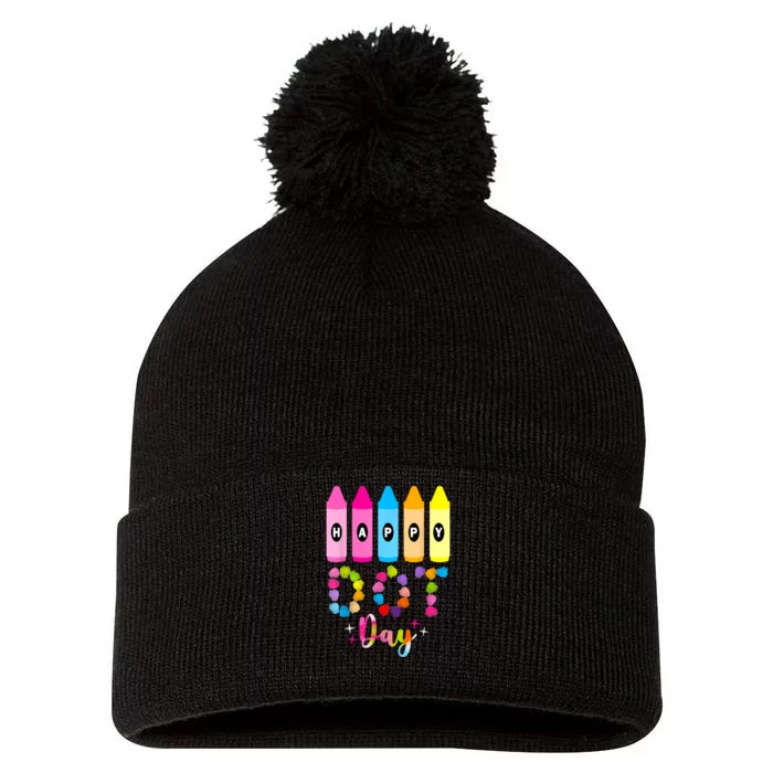 Teacher Colorful Polka Dot Day Happy Dot Day 2024 Gift Pom Pom 12in Knit Beanie