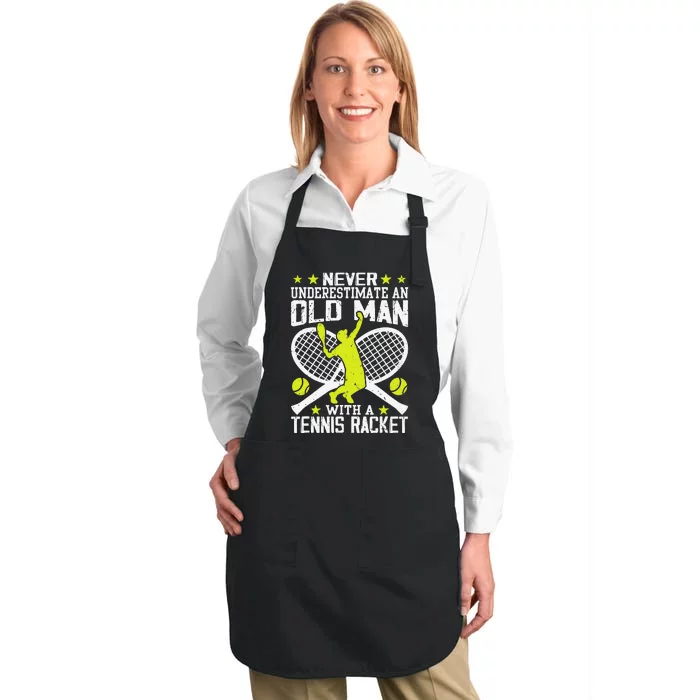 Tennis Coach Player Racket Funny Grandpa Tennis Lover Player Full-Length Apron With Pocket