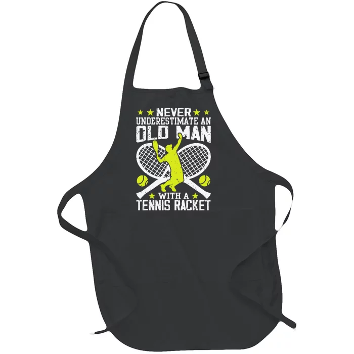 Tennis Coach Player Racket Funny Grandpa Tennis Lover Player Full-Length Apron With Pocket