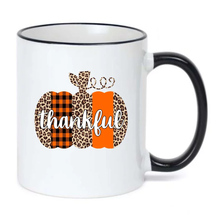 Thankful Cheetah Plaid Pumpkin Cute Holiday Black Color Changing Mug