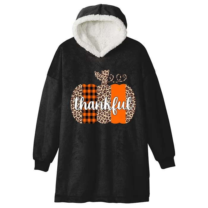 Thankful Cheetah Plaid Pumpkin Cute Holiday Hooded Wearable Blanket