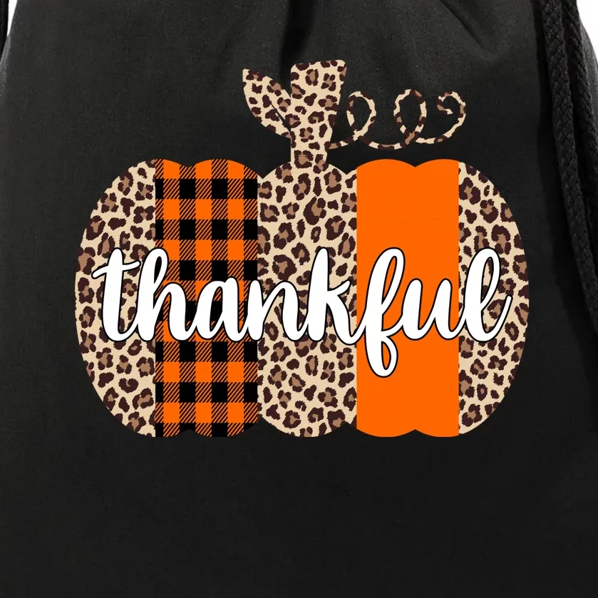 Thankful Cheetah Plaid Pumpkin Cute Holiday Drawstring Bag