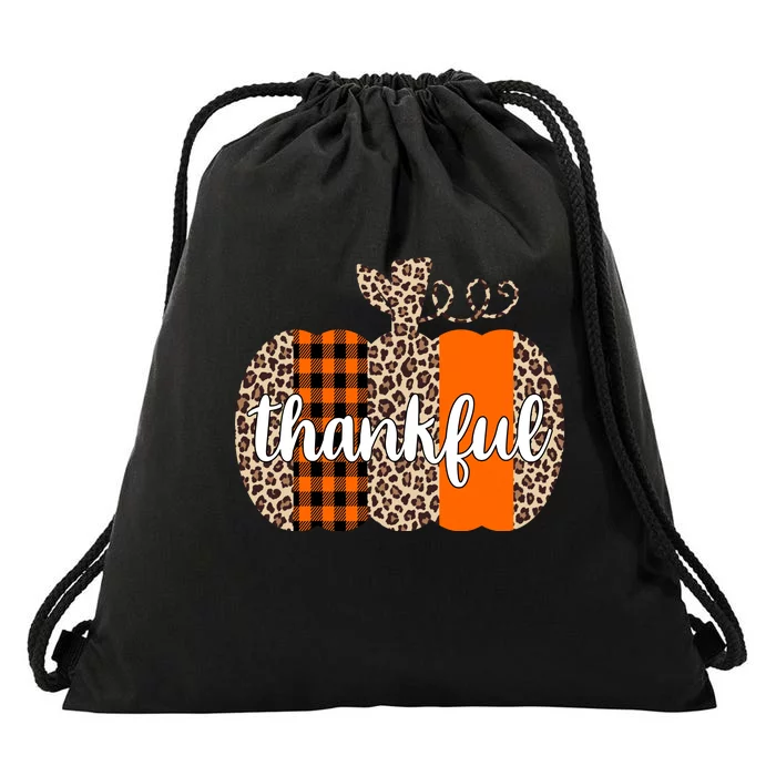 Thankful Cheetah Plaid Pumpkin Cute Holiday Drawstring Bag