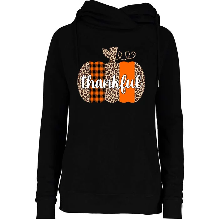 Thankful Cheetah Plaid Pumpkin Cute Holiday Womens Funnel Neck Pullover Hood